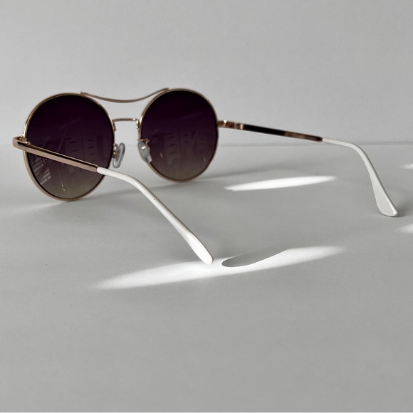Round Gold Framed Aviator Sunglasses with White Accents - Picture 5 of 10